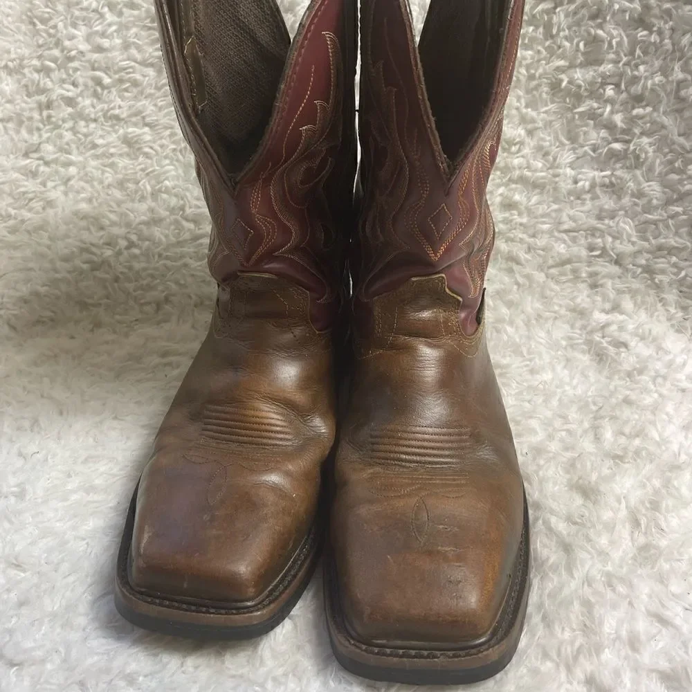JUSTIN  leather Brown burgundy,& Black Cowboy Boots, Steel square ToeSZ9.5